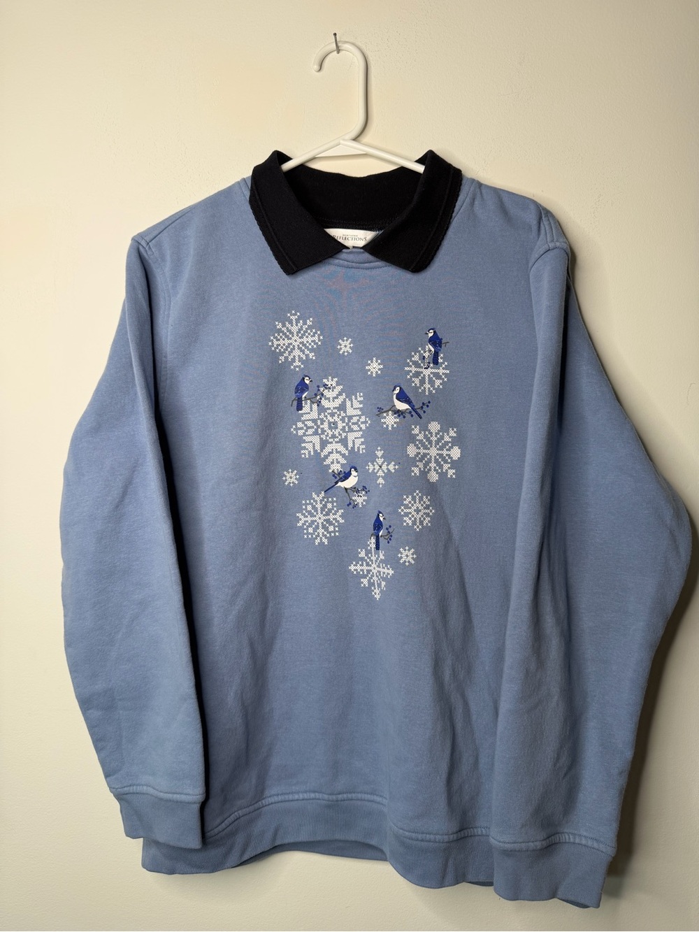 Vintage Northern Reflections Blue Jay Snowflake Fleece Sweatshirt XL Winter Bird - Picture 4 of 9